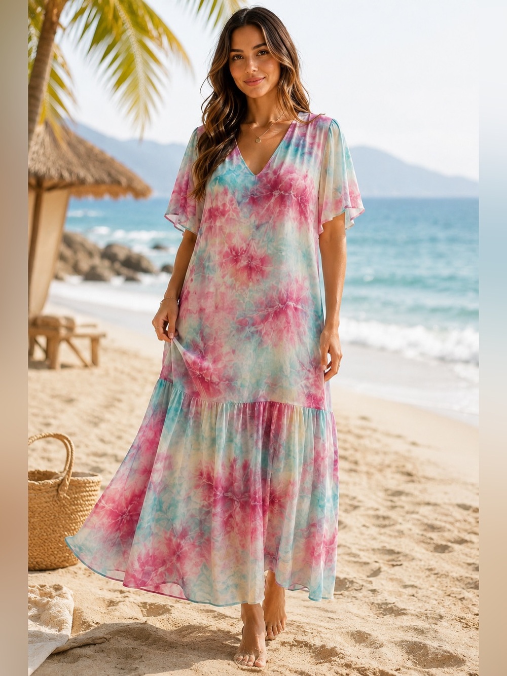 Adrienne Pastel Tie-Dye Maxi Dress | Size Large | NWT Style | Fully Lined